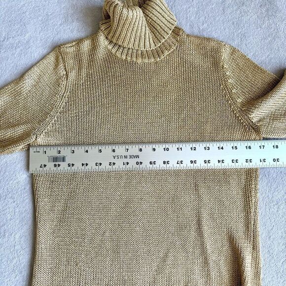 Lauren by Ralph Lauren Petites Gold Metallic Knit Turtleneck Sweater - Picture 5 of 13
